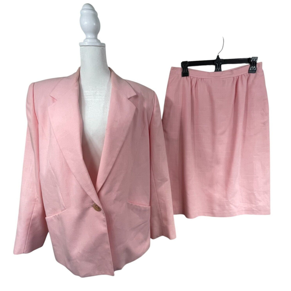 VTG 80s Petal Pink Blazer Skirt Suit Outfit M 12P Legally Blonde Office Siren